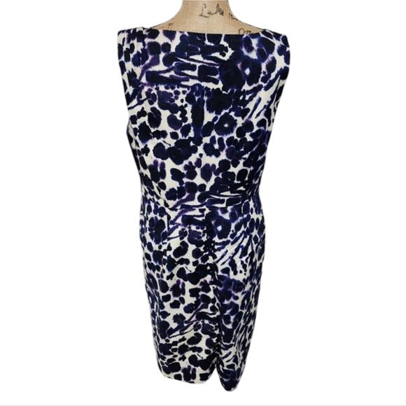 Ann Taylor purple, black, and white watercolor pleated sheath dress size 12 - Picture 2 of 9